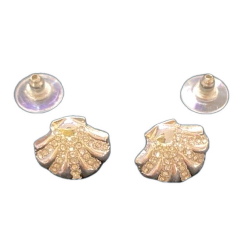 Silver Seashell Earrings with Crystal Stones Post Back